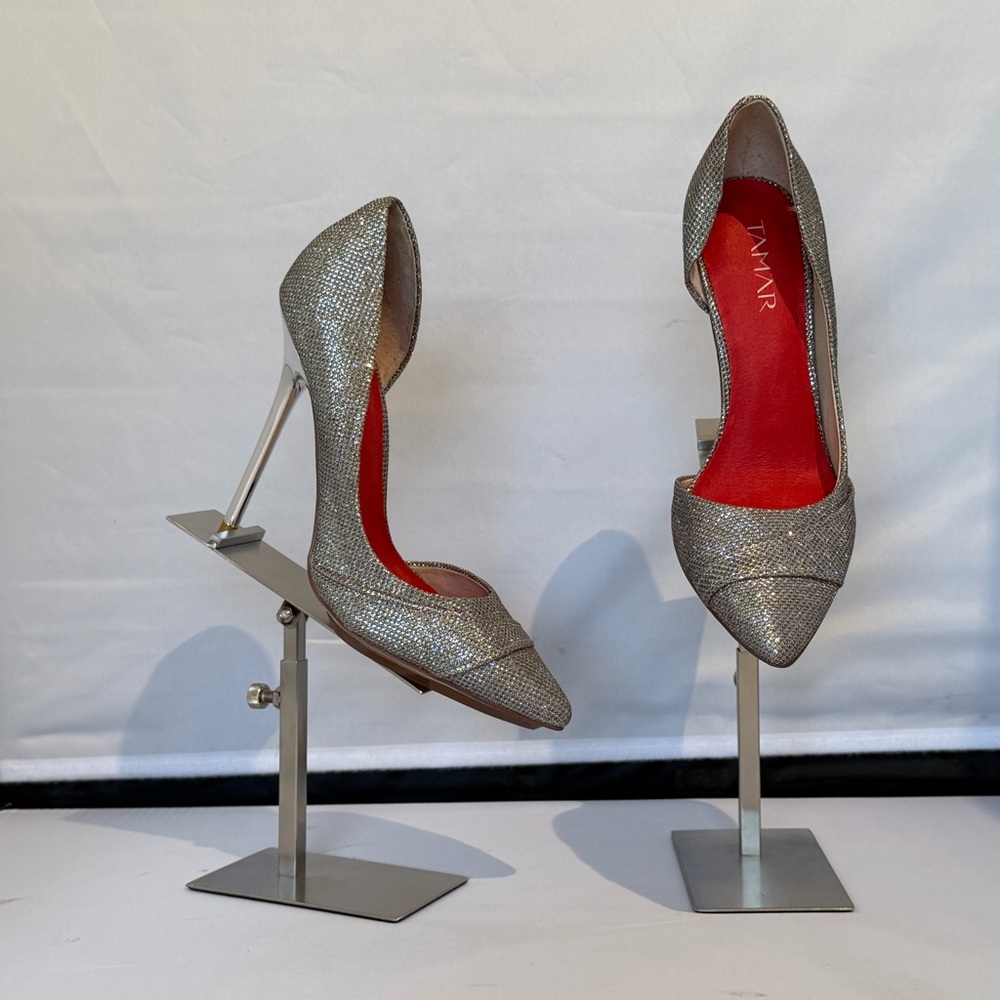 Tamar Silver Glitter Stiletto Heels Pointed Toe D’Orsay Pumps Size 7M